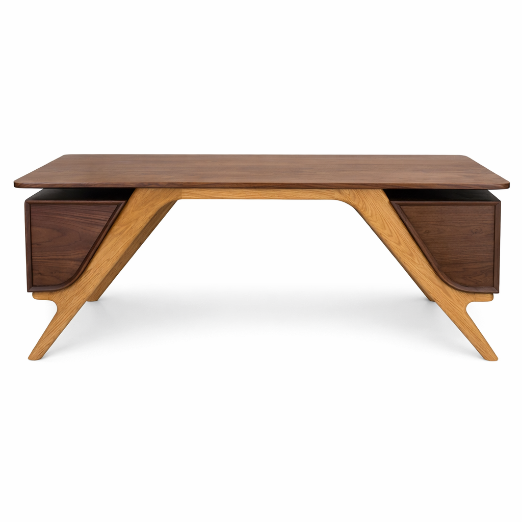 Handcrafted Solid Wood Desk, Modern Executive Writing Desk With Storage