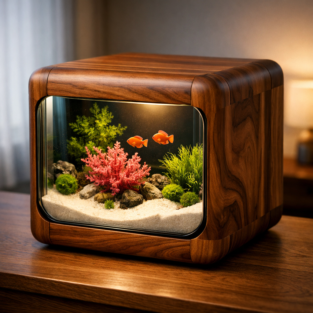 Handcrafted Solid Wood Aquarium Nightstand, Rounded Glass Tank Table