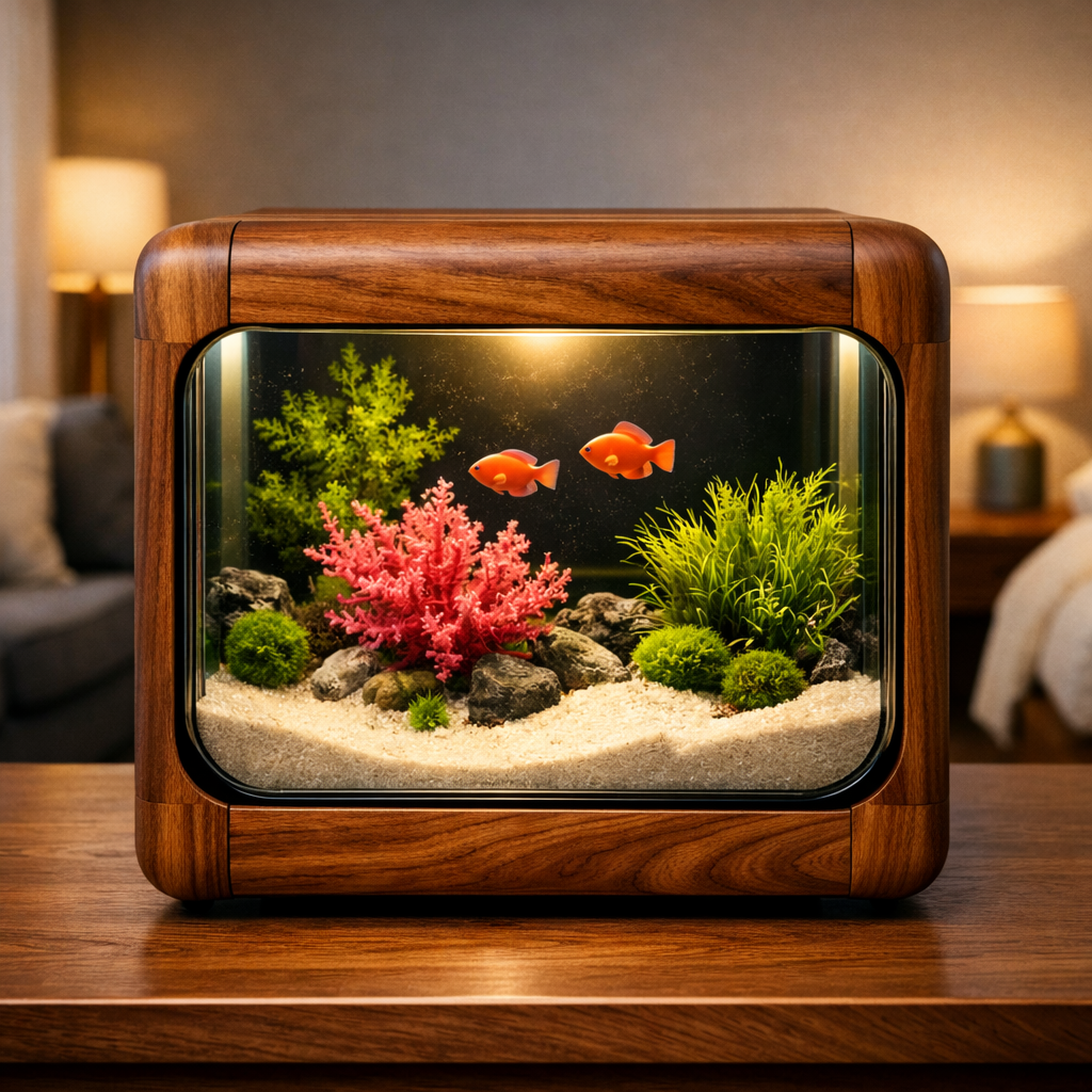 Handcrafted Solid Wood Aquarium Nightstand, Rounded Glass Tank Table
