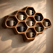 Handcrafted Solid Wood Honeycomb Shelf, Sculptural Wall Display