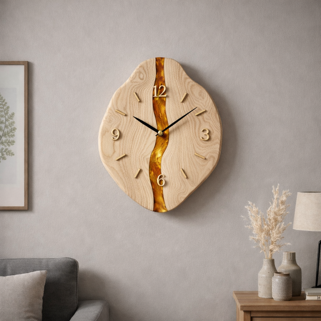 Handcrafted Solid Wood Wall Clock, Live Edge Sculptural Design