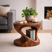 Handcrafted Solid Wood Side Table, Sculptural Organic Modern Accent