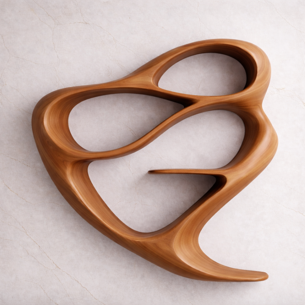 Handcrafted Solid Wood Sculptural Bookshelf, Organic Flowing Wall Shelf