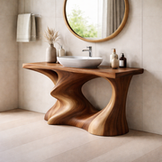 Organic Sculptural Vanity for Bathroom, Handcrafted Solid Wood Basin Stand