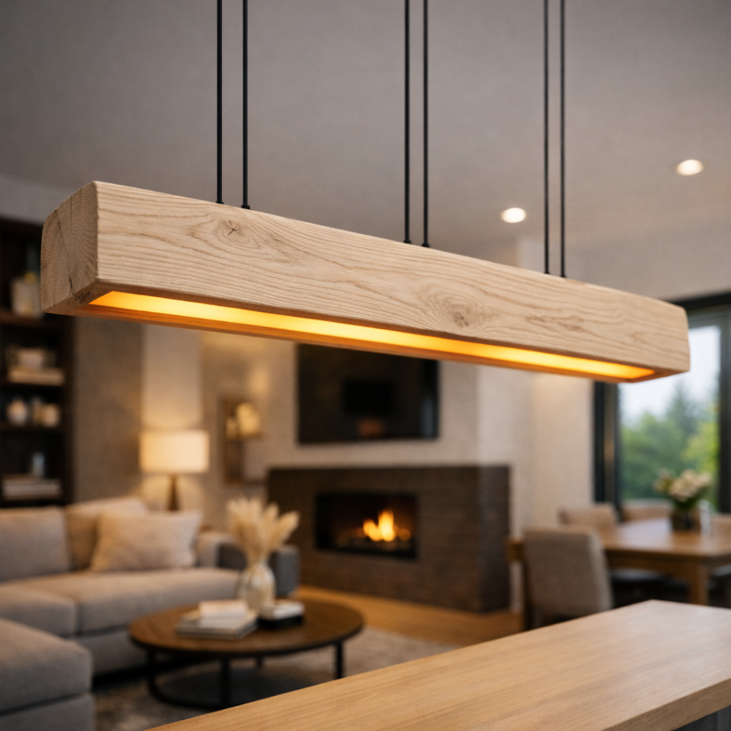 Modern Wooden Beam Pendant Light With Warm Integrated Glow