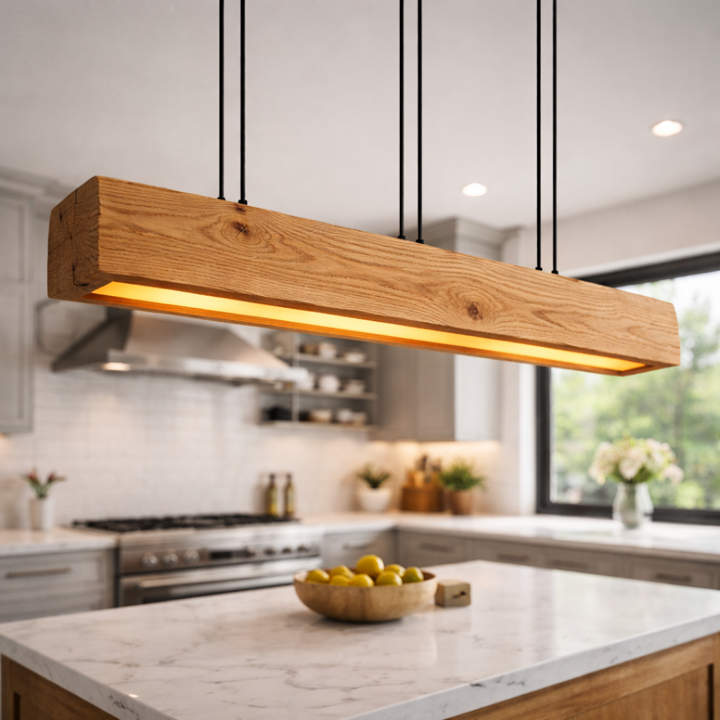 Modern Wooden Beam Pendant Light With Warm Integrated Glow