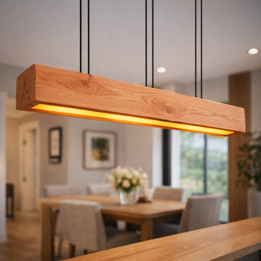 Modern Wooden Beam Pendant Light With Warm Integrated Glow