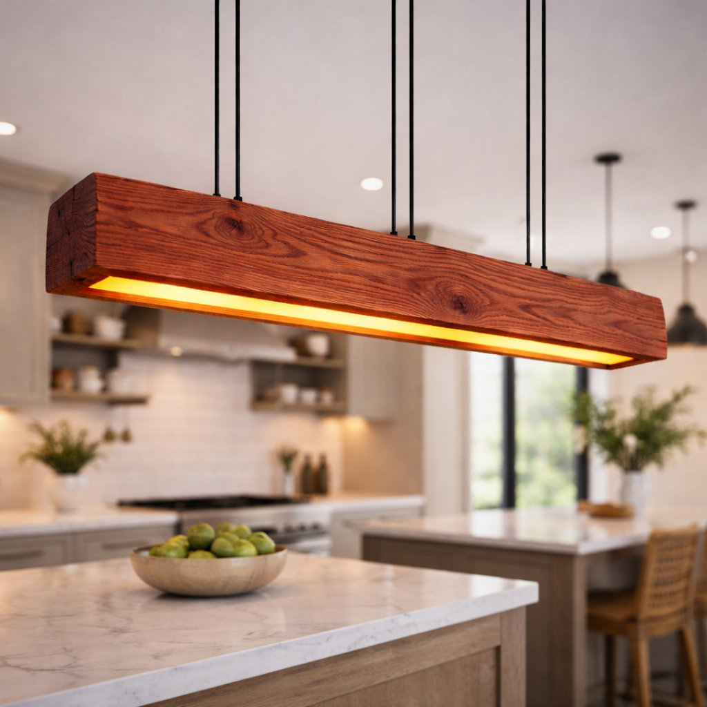 Modern Wooden Beam Pendant Light With Warm Integrated Glow