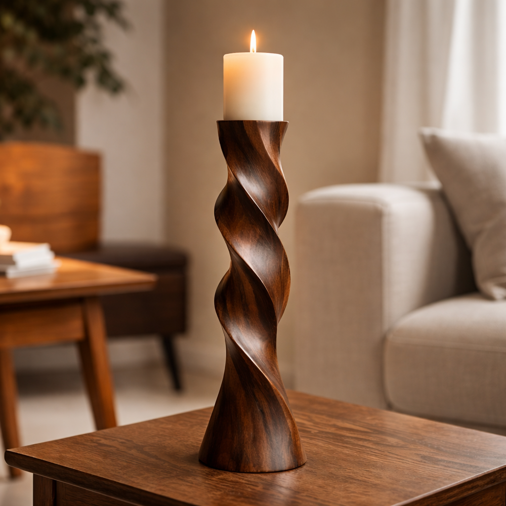 Twisted Solid Wood Candle Stand For Elegant Accent Display