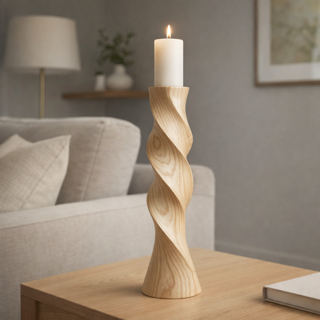 Twisted Solid Wood Candle Stand For Elegant Accent Display