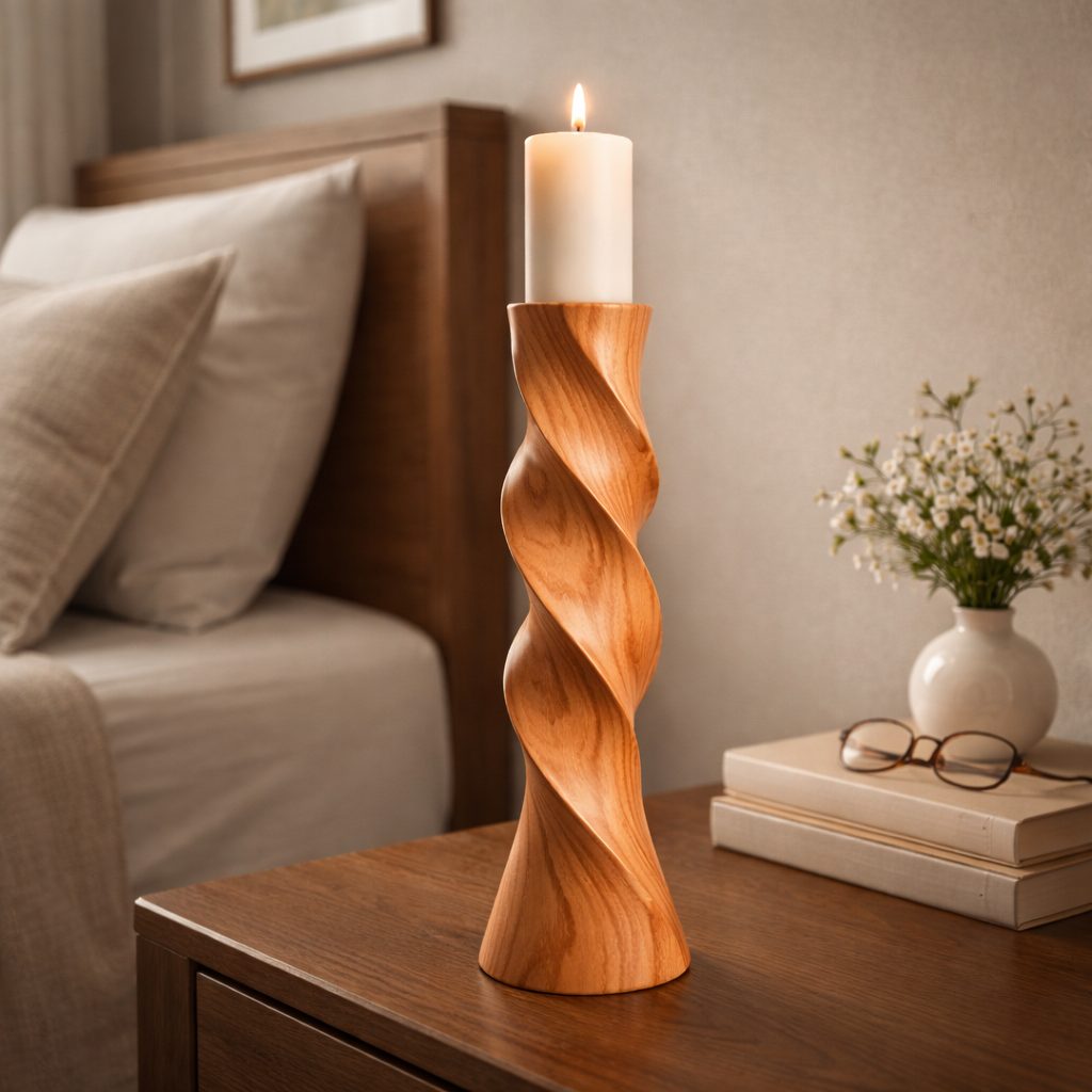 Twisted Solid Wood Candle Stand For Elegant Accent Display