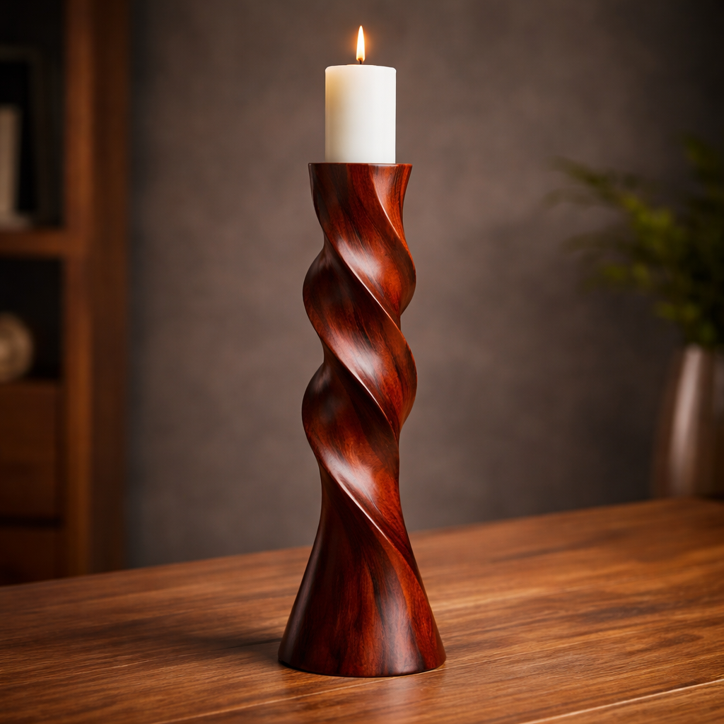 Twisted Solid Wood Candle Stand For Elegant Accent Display