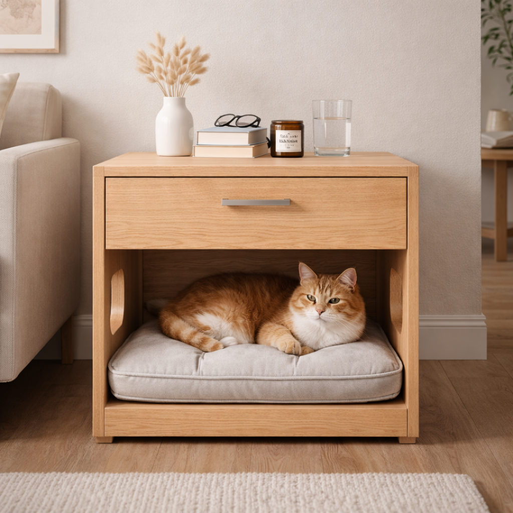 Modern Nightstand With Integrated Pet Bed