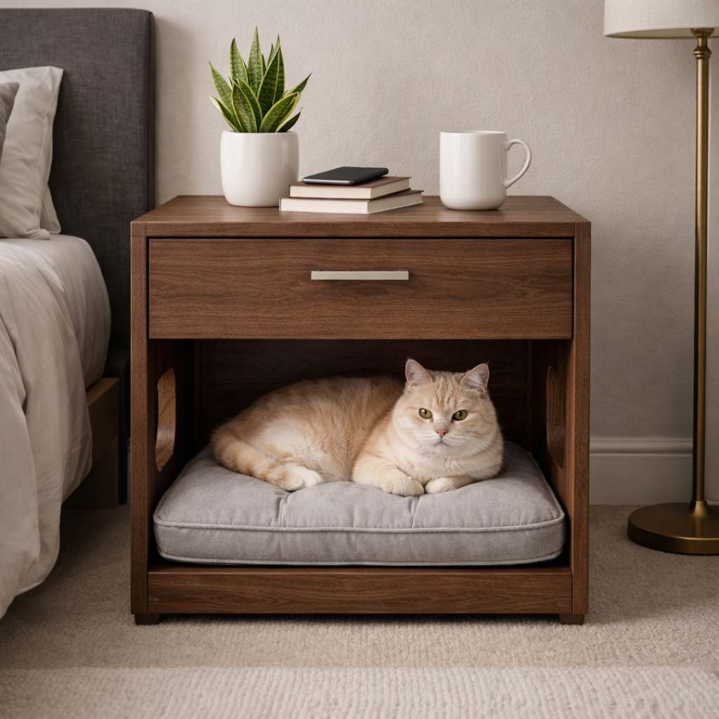 Modern Nightstand With Integrated Pet Bed