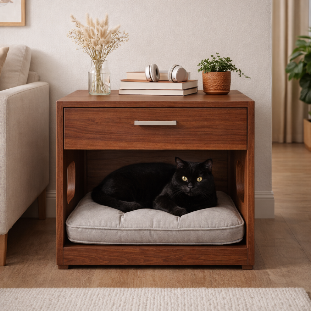 Modern Nightstand With Integrated Pet Bed
