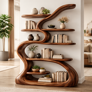 Sculptural Solid Wood Bookshelf With Organic Flowing Design