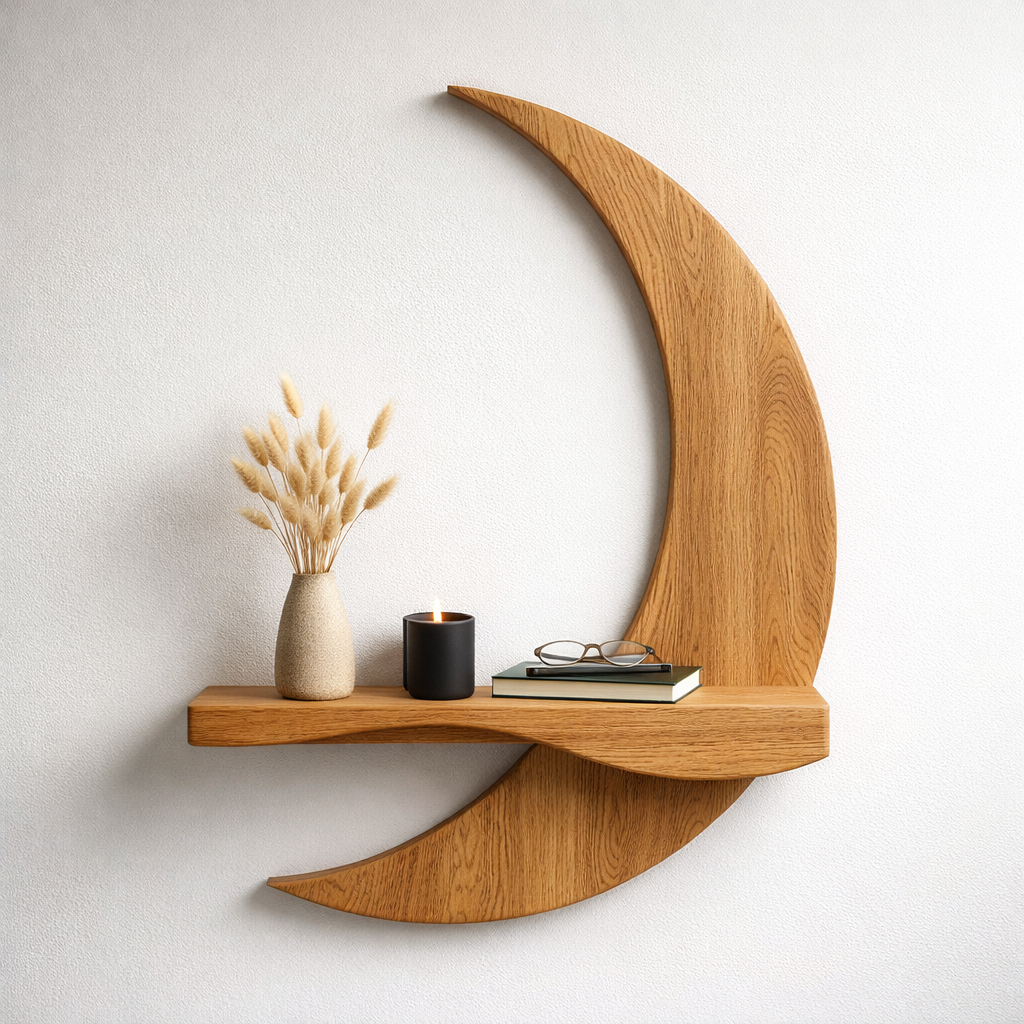 Contemporary Sculptural Floating Shelf With Crescent Silhouette