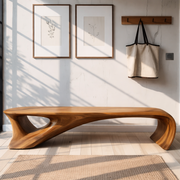 Sculptural Solid Wood Bench With Fluid, Organic Design