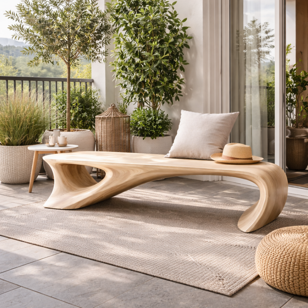 Sculptural Solid Wood Bench With Fluid, Organic Design