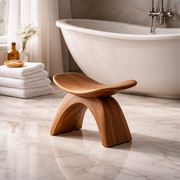 Sculptural Solid Wood Bath Seat With Curved Arch Design