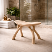 Natural Wood Shower Bench with Sculptural Design