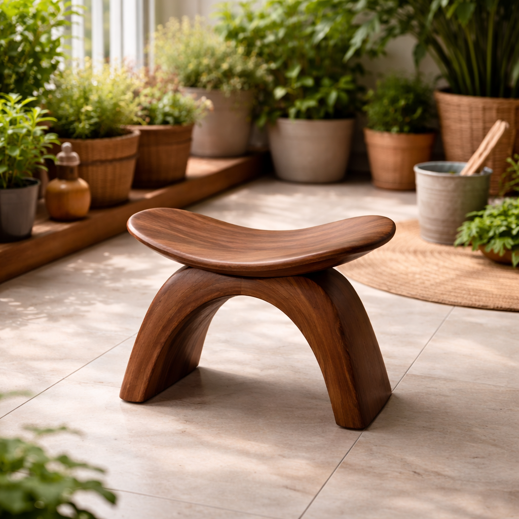 Sculptural Solid Wood Bath Seat With Curved Arch Design