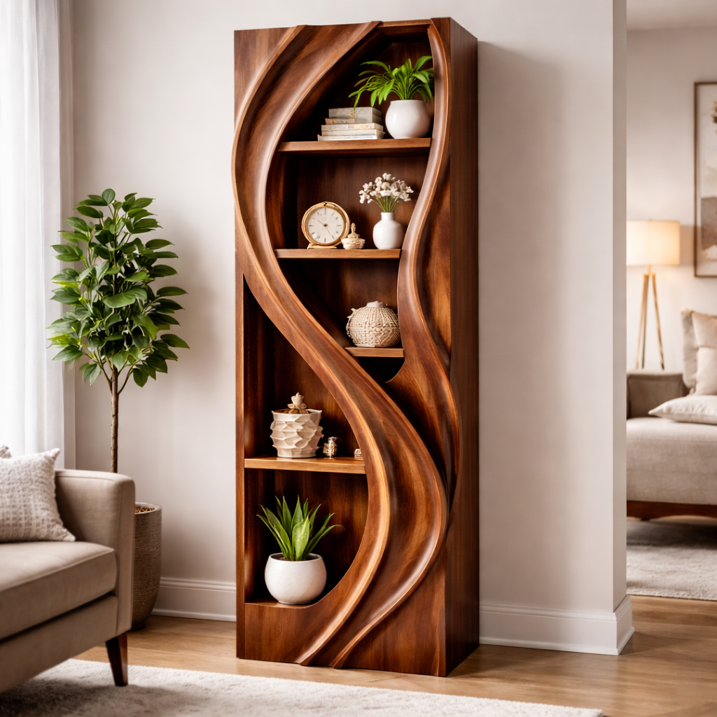 Sculpted Wave Standing Shelf With Open Compartments