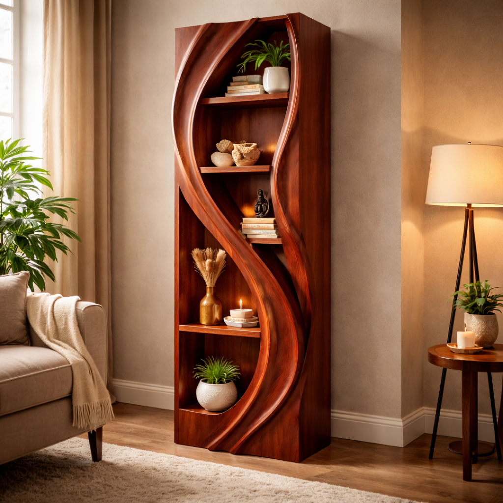Sculpted Wave Standing Shelf With Open Compartments