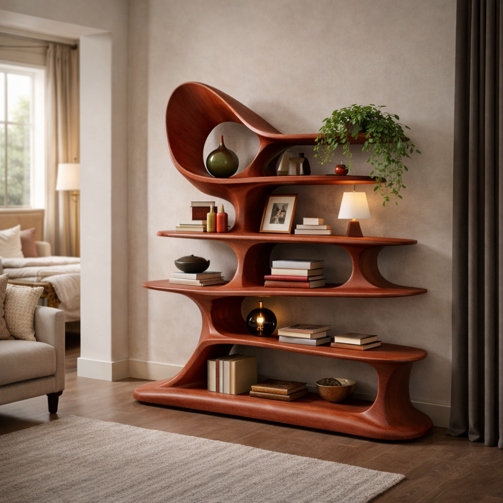 Modern Sculptural Standing Shelf With Organic Curves