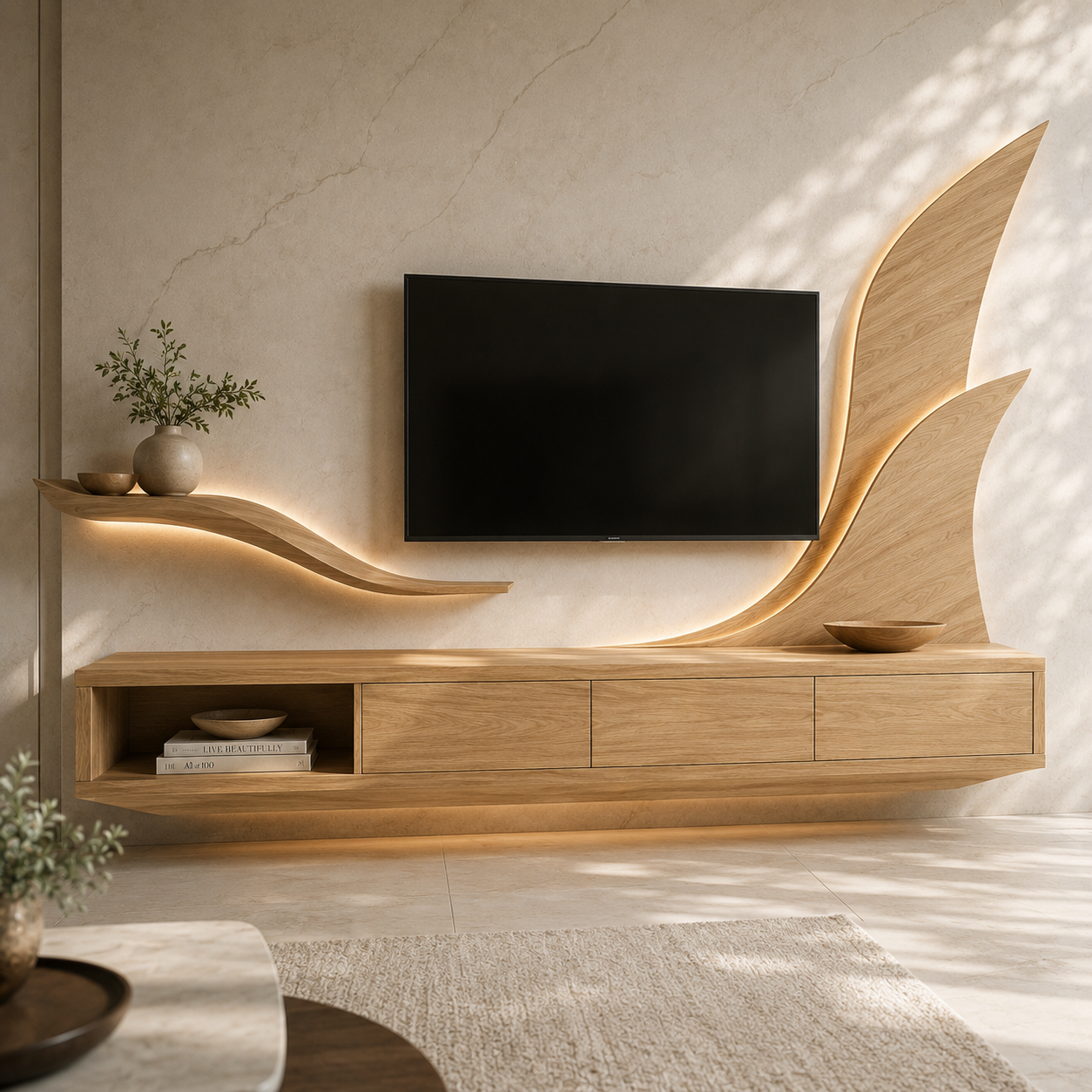 Kelden Black Inlay Solid Wood TV Console For Living Room