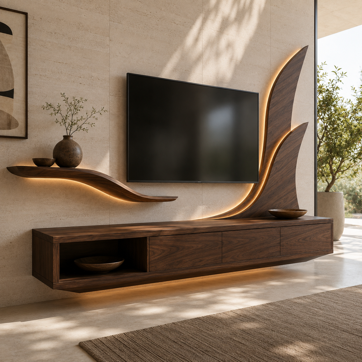 Kelden Black Inlay Solid Wood TV Console For Living Room