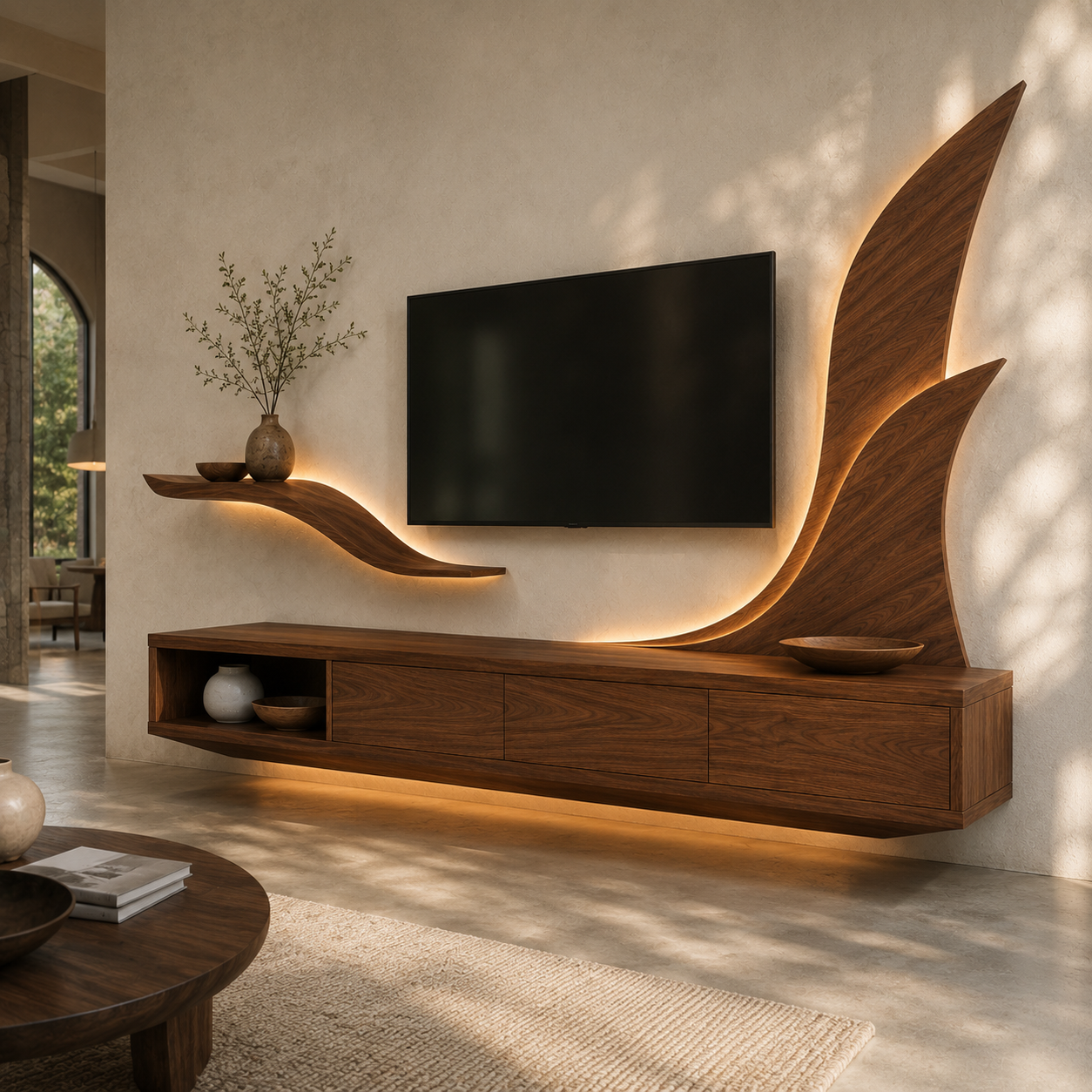 Kelden Black Inlay Solid Wood TV Console For Living Room