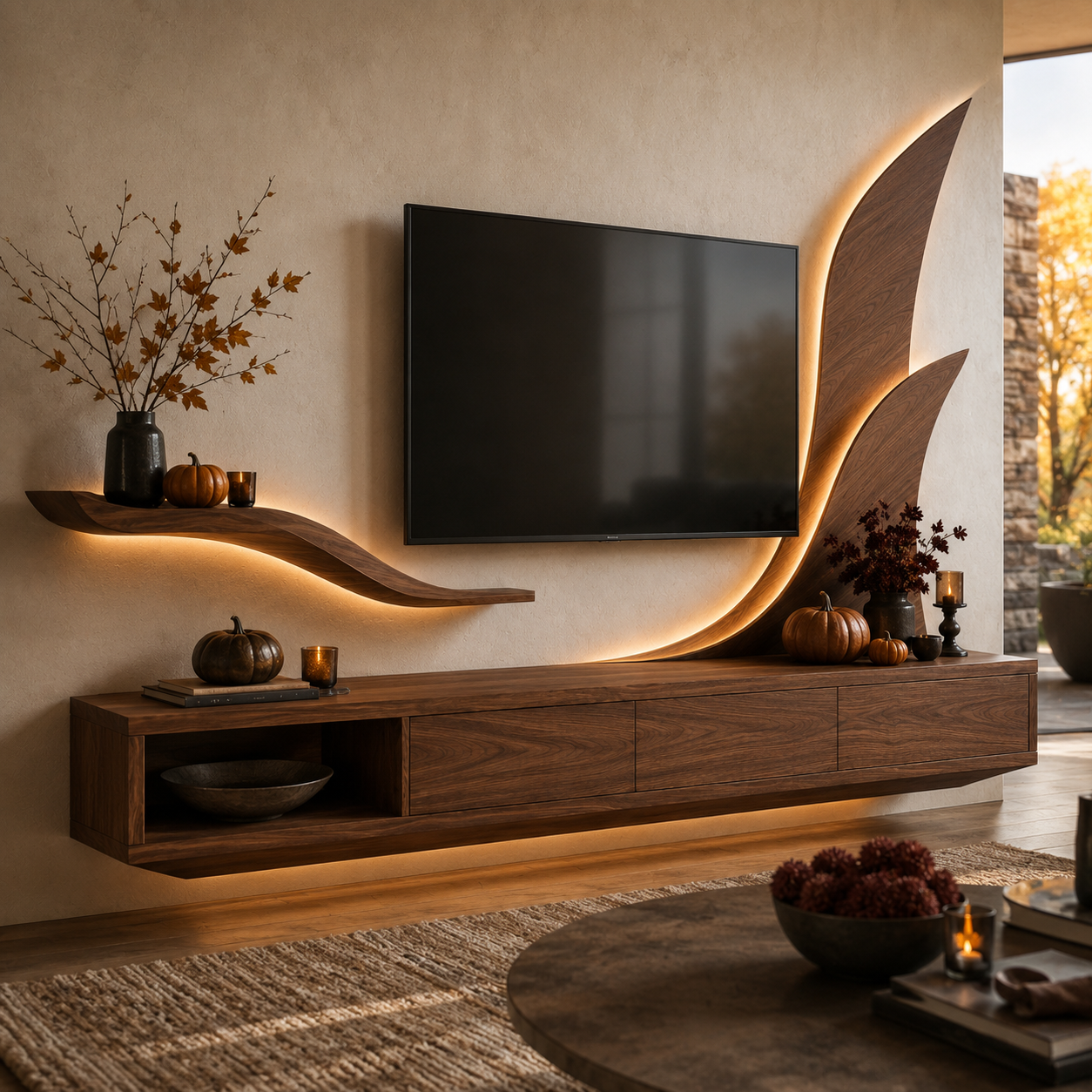 Kelden Black Inlay Solid Wood TV Console For Living Room
