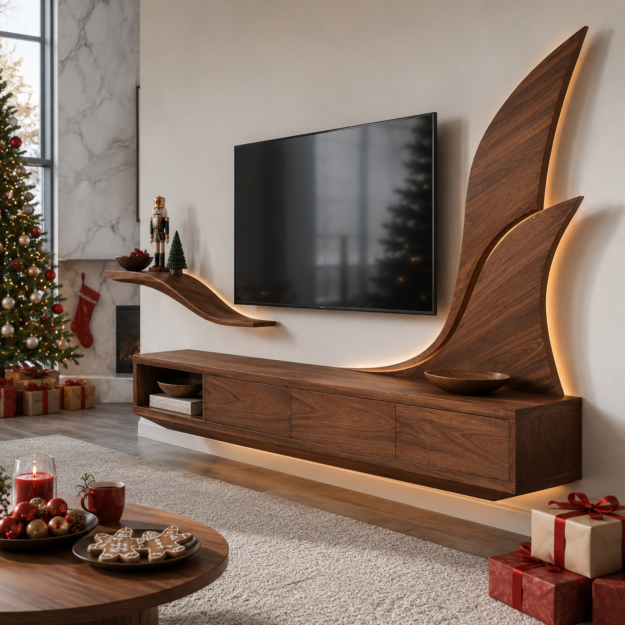 Kelden Black Inlay Solid Wood TV Console For Living Room