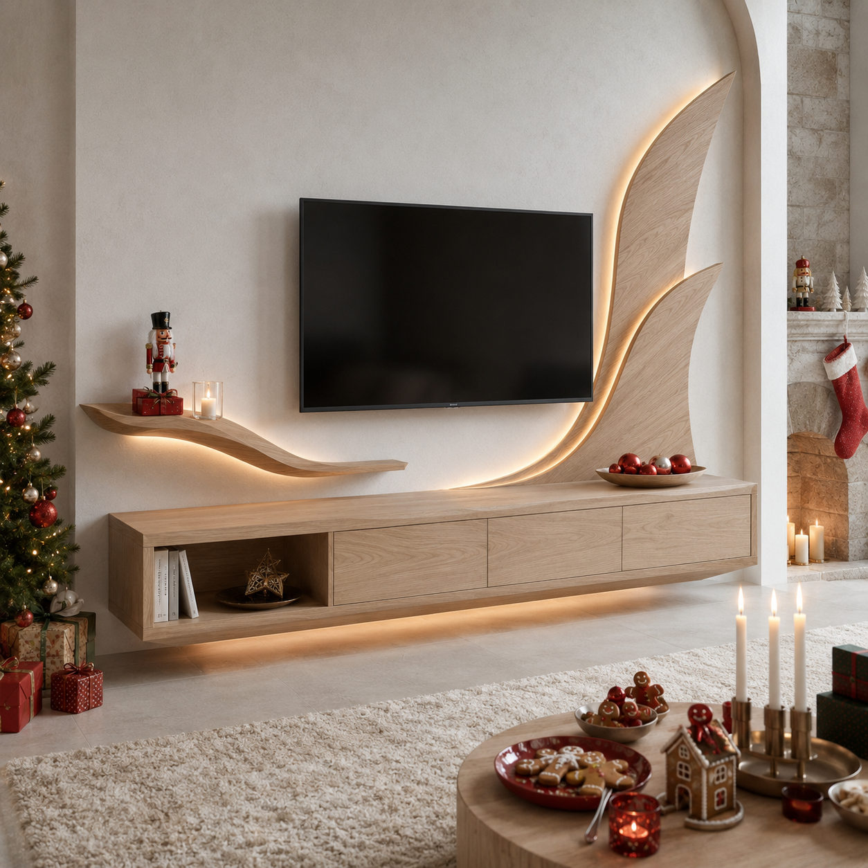 Kelden Black Inlay Solid Wood TV Console For Living Room