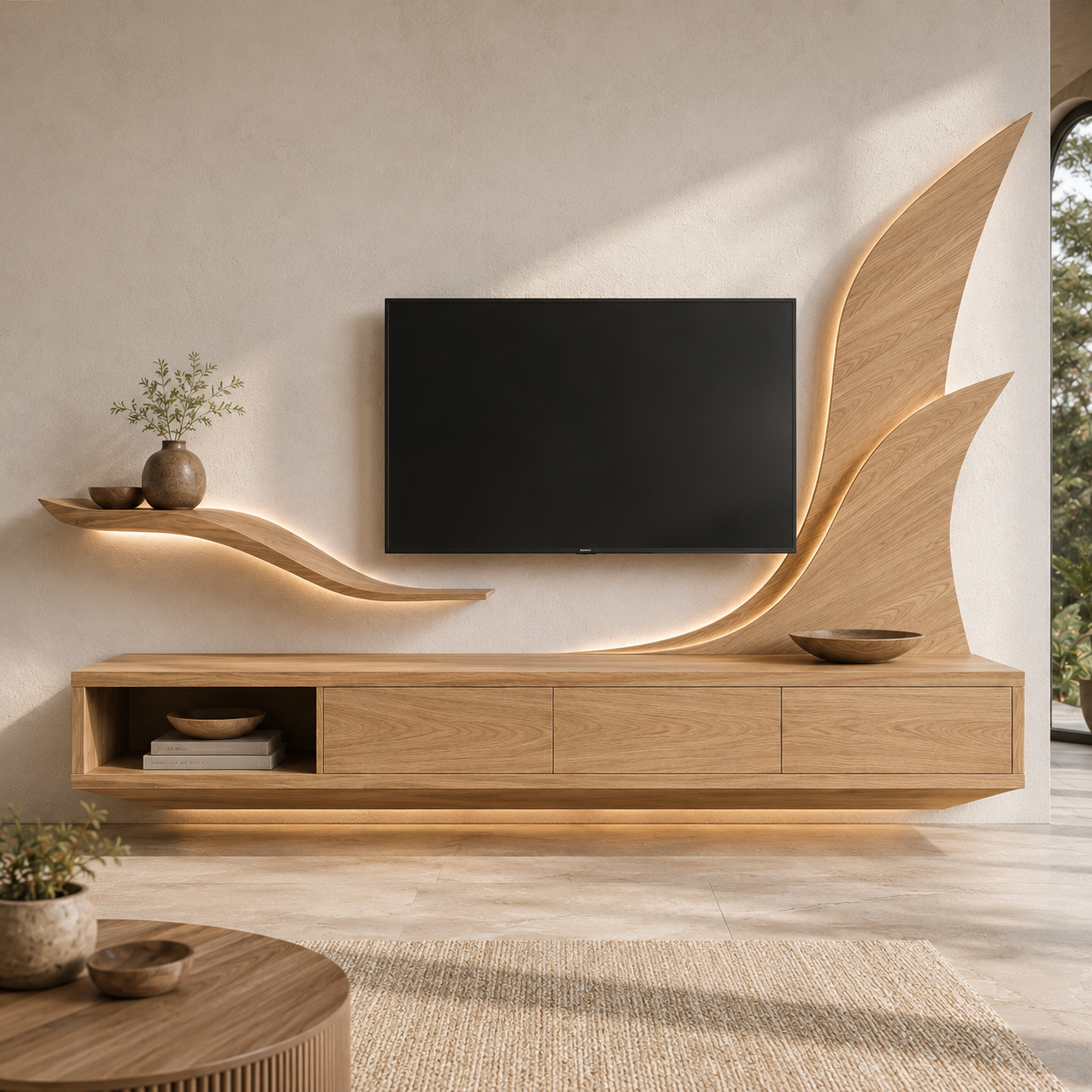 Kelden Black Inlay Solid Wood TV Console For Living Room
