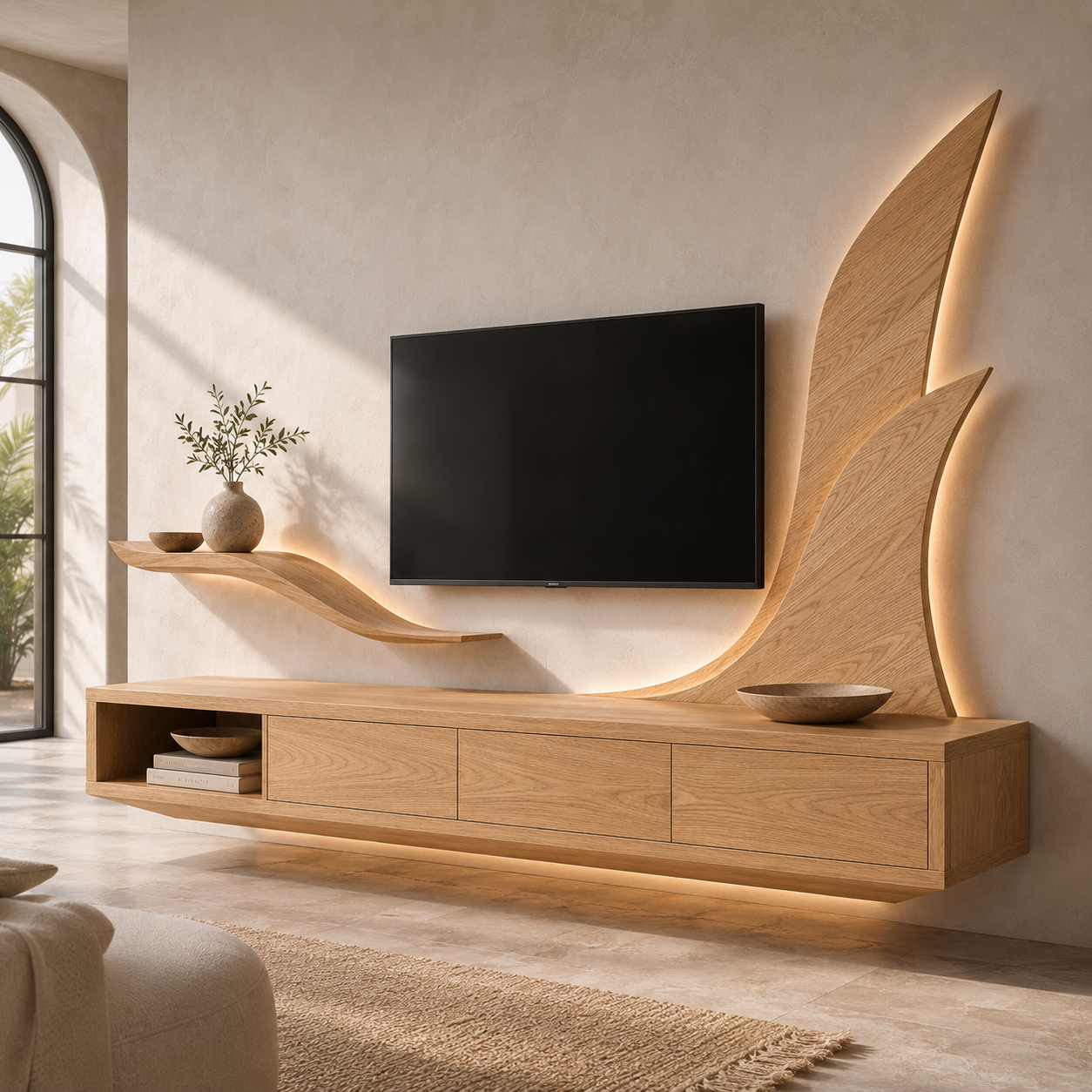 Kelden Black Inlay Solid Wood TV Console For Living Room