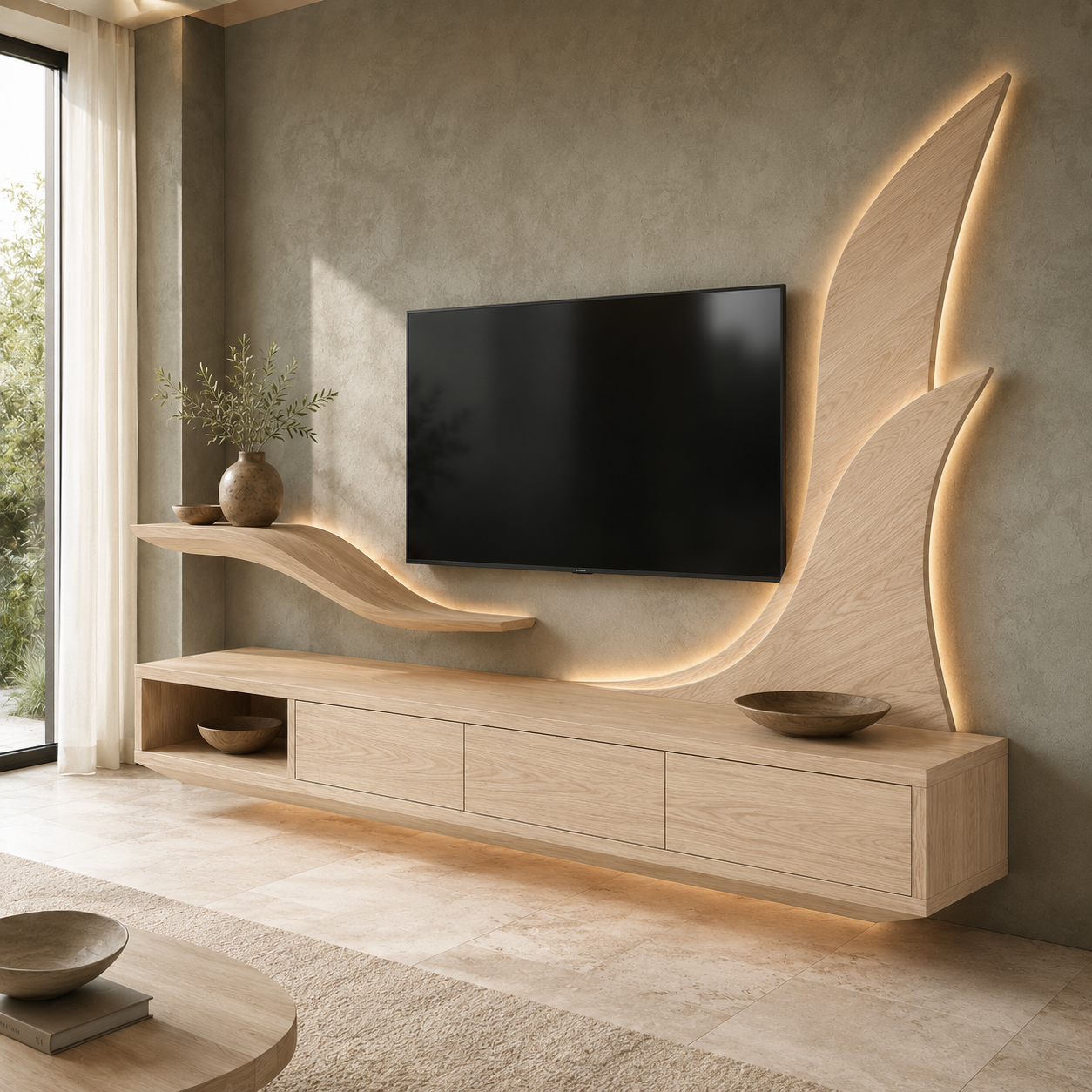 Kelden Black Inlay Solid Wood TV Console For Living Room