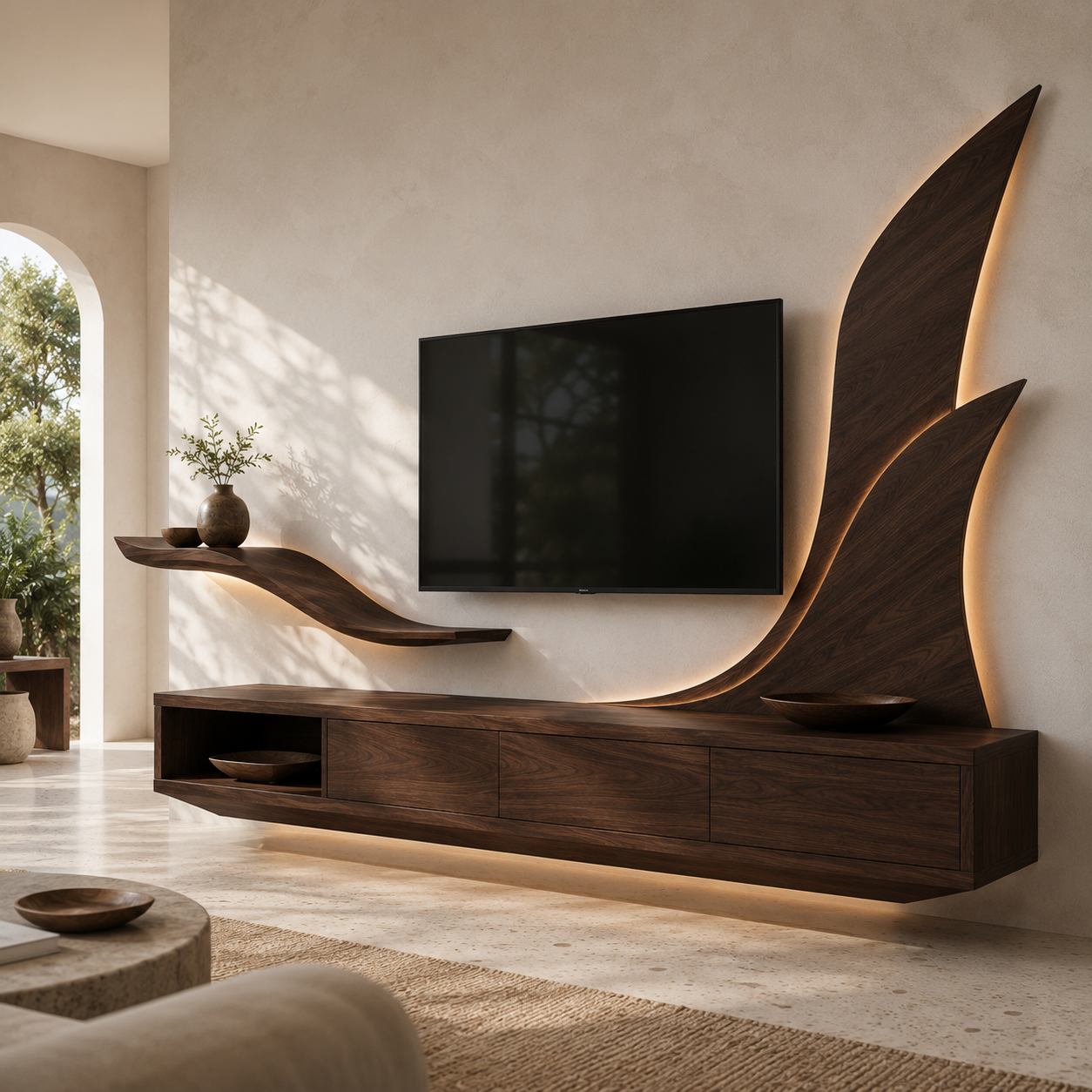 Kelden Black Inlay Solid Wood TV Console For Living Room