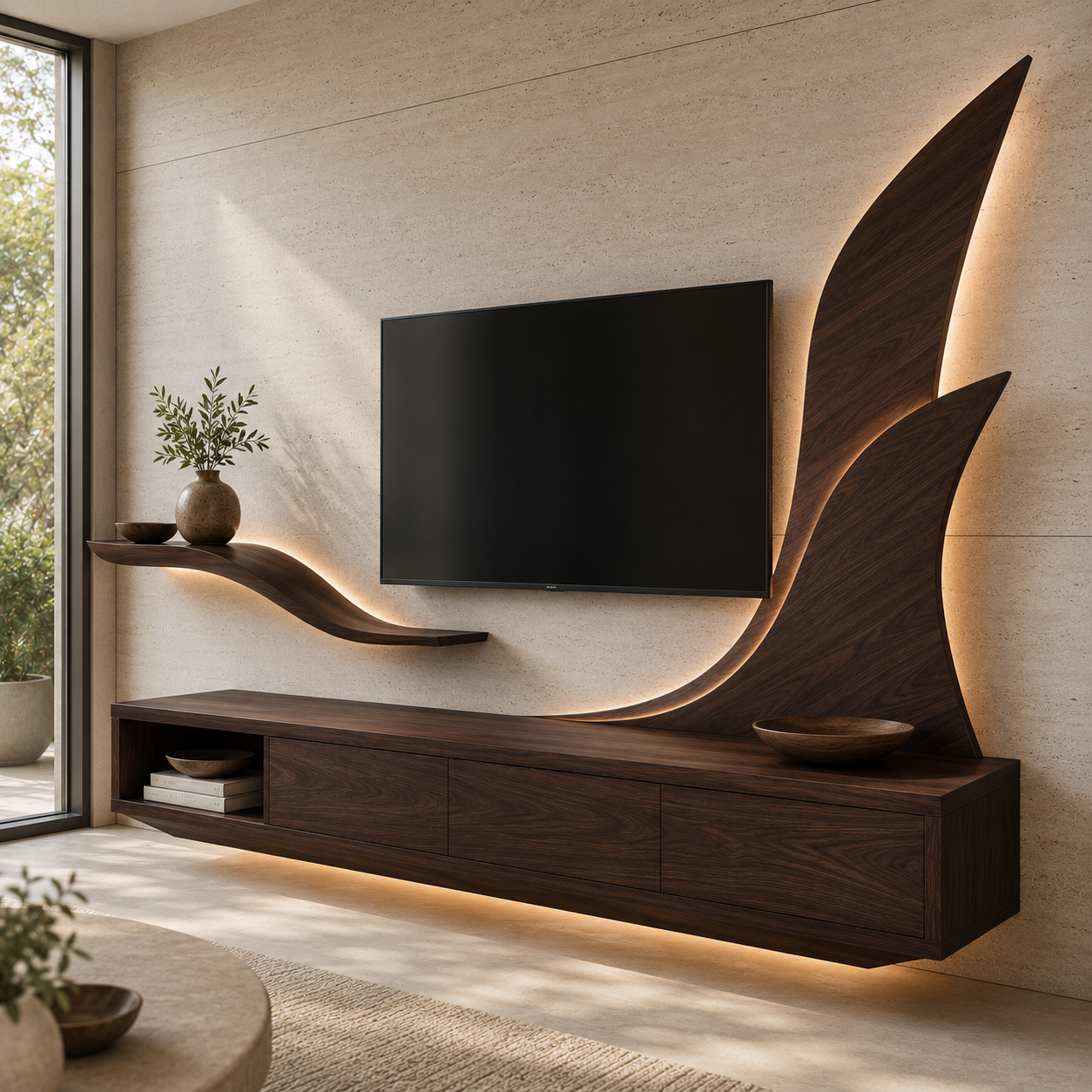 Kelden Black Inlay Solid Wood TV Console For Living Room
