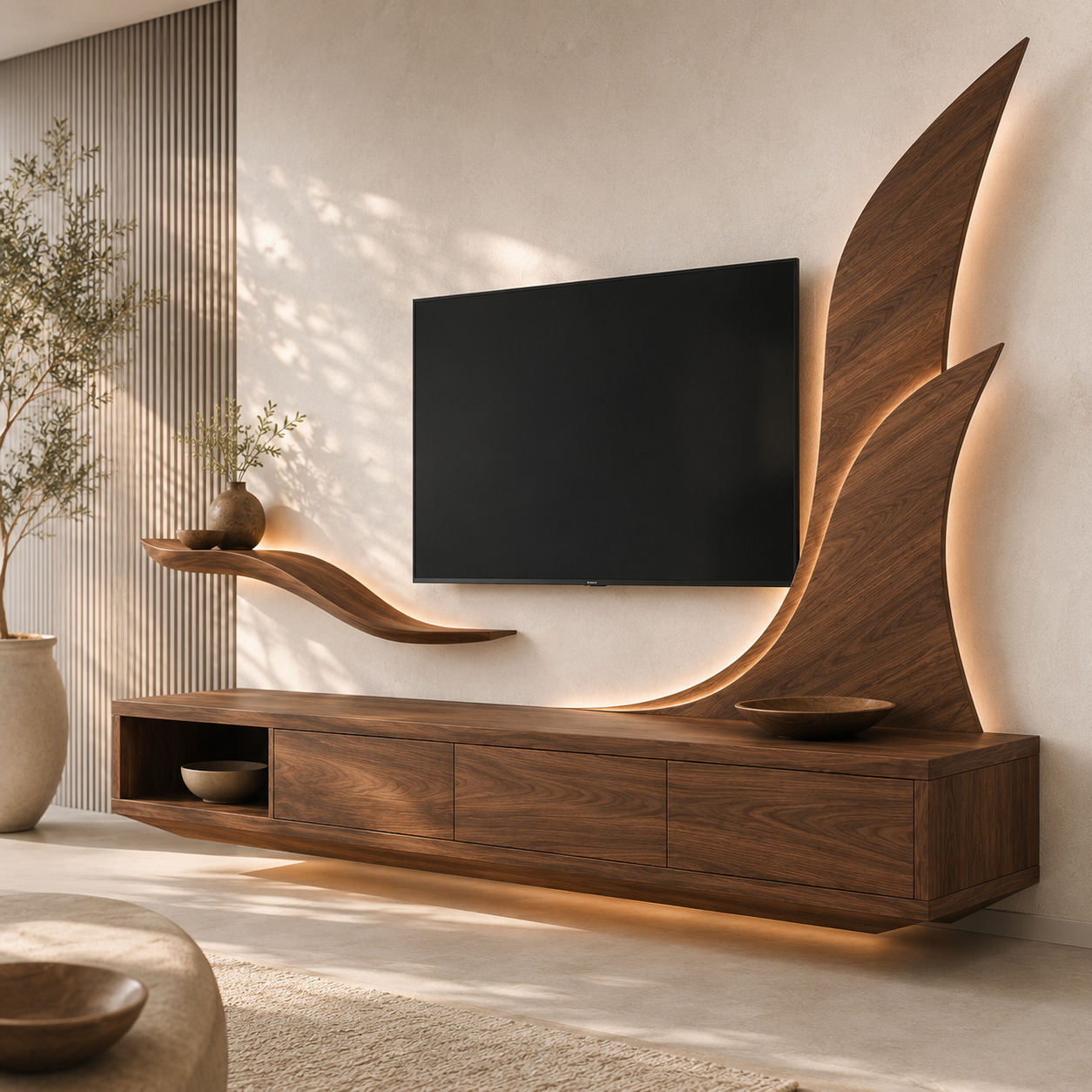 Kelden Black Inlay Solid Wood TV Console For Living Room