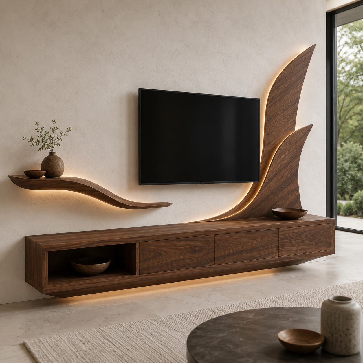 Kelden Black Inlay Solid Wood TV Console For Living Room