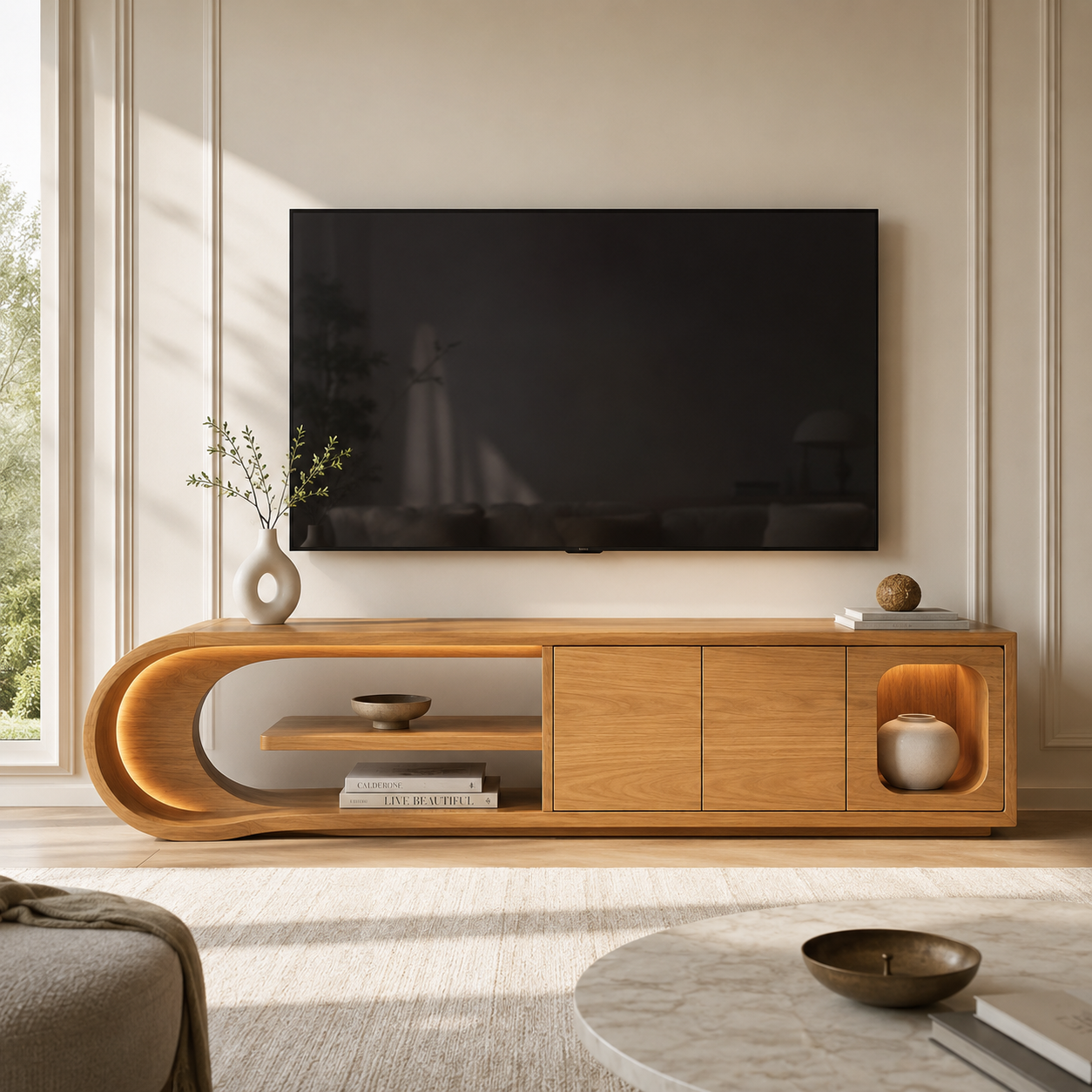 Norven Contrast Edge Solid Wood TV Cabinet For Living Room