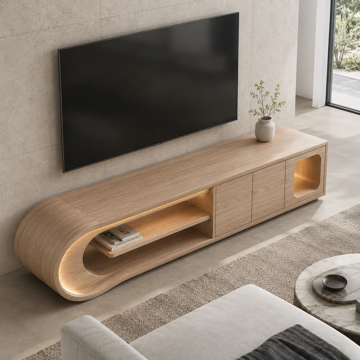 Norven Contrast Edge Solid Wood TV Cabinet For Living Room
