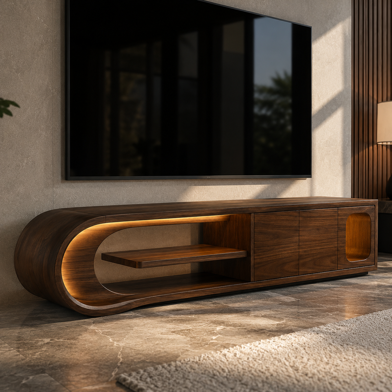 Norven Contrast Edge Solid Wood TV Cabinet For Living Room