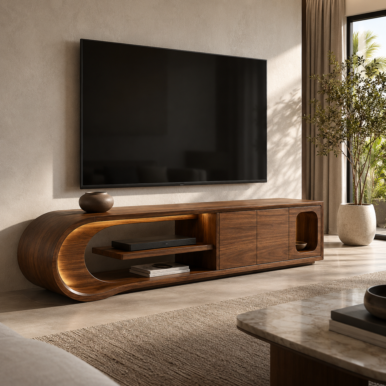Norven Contrast Edge Solid Wood TV Cabinet For Living Room