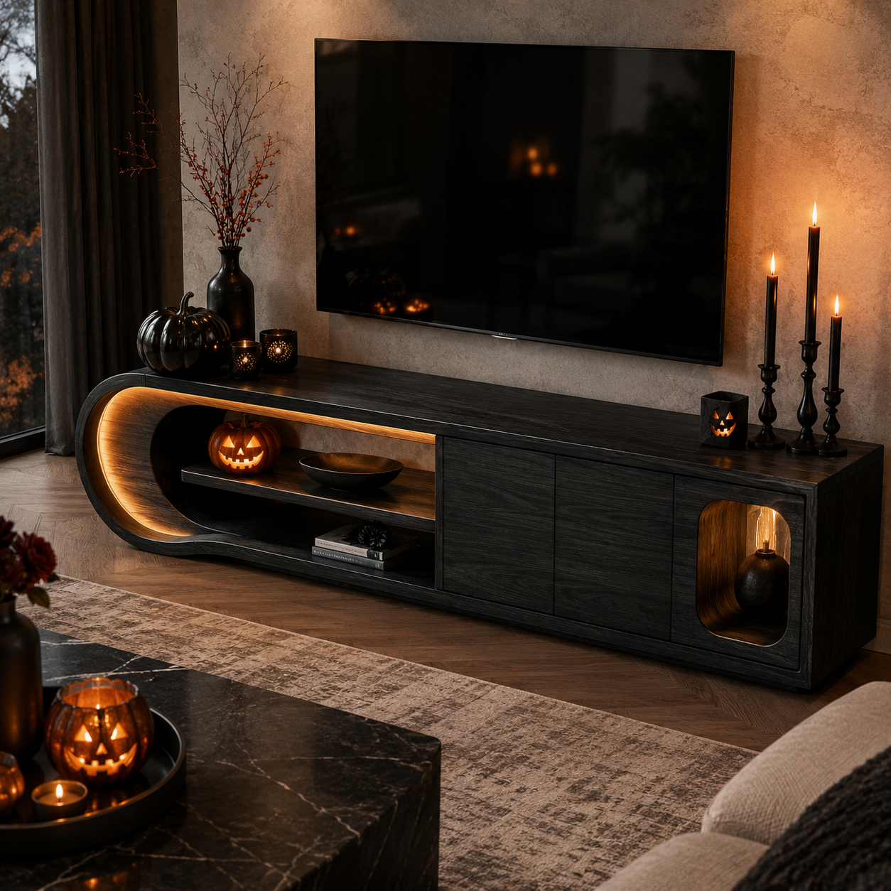Norven Contrast Edge Solid Wood TV Cabinet For Living Room