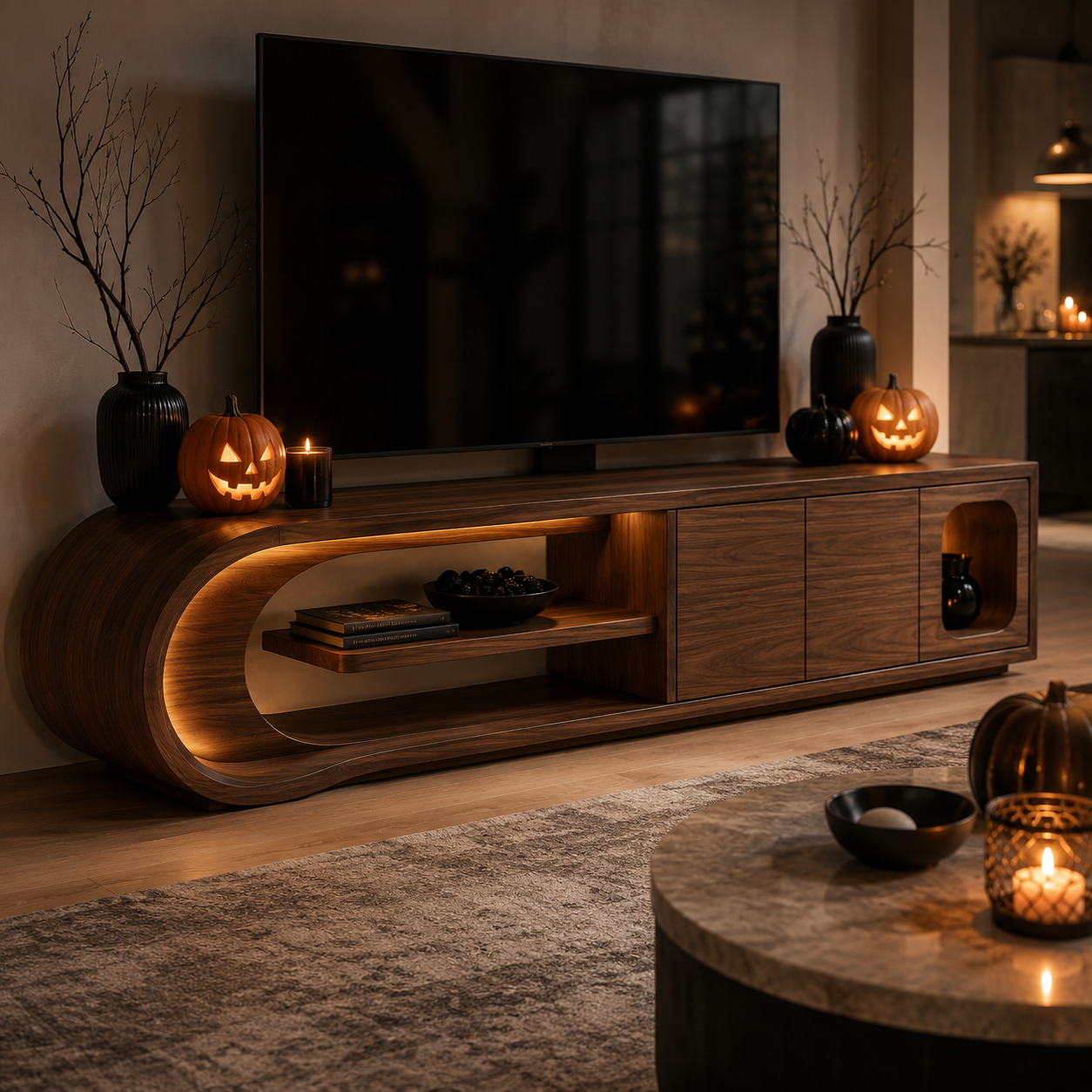 Norven Contrast Edge Solid Wood TV Cabinet For Living Room
