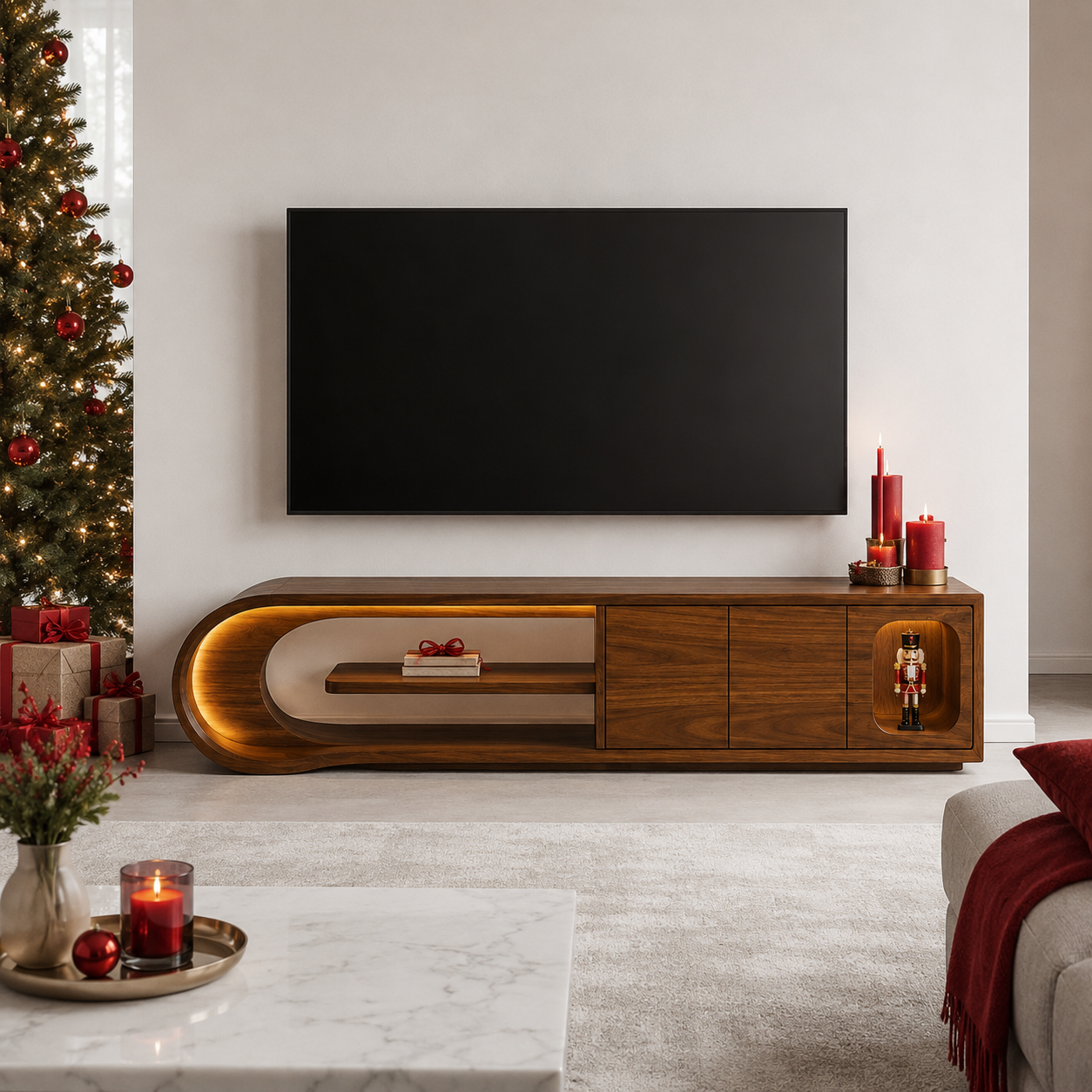 Norven Contrast Edge Solid Wood TV Cabinet For Living Room