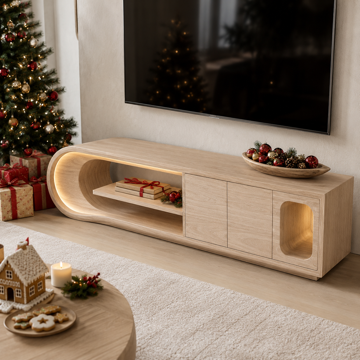 Norven Contrast Edge Solid Wood TV Cabinet For Living Room